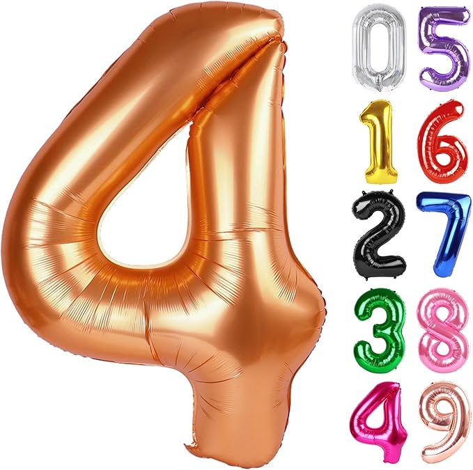 Orange Number 4 Balloon 40 Inch, 4th Birthday Party Decorations for Children, Giant 4 Foil Balloon for Party Supplies