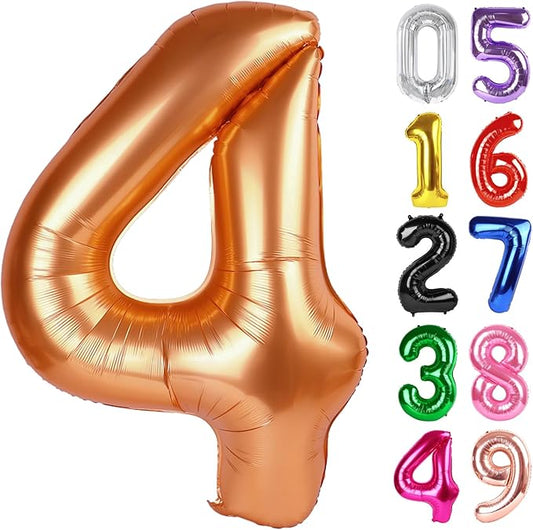 Orange Number 4 Balloon 40 Inch, 4th Birthday Party Decorations for Children, Giant 4 Foil Balloon for Party Supplies
