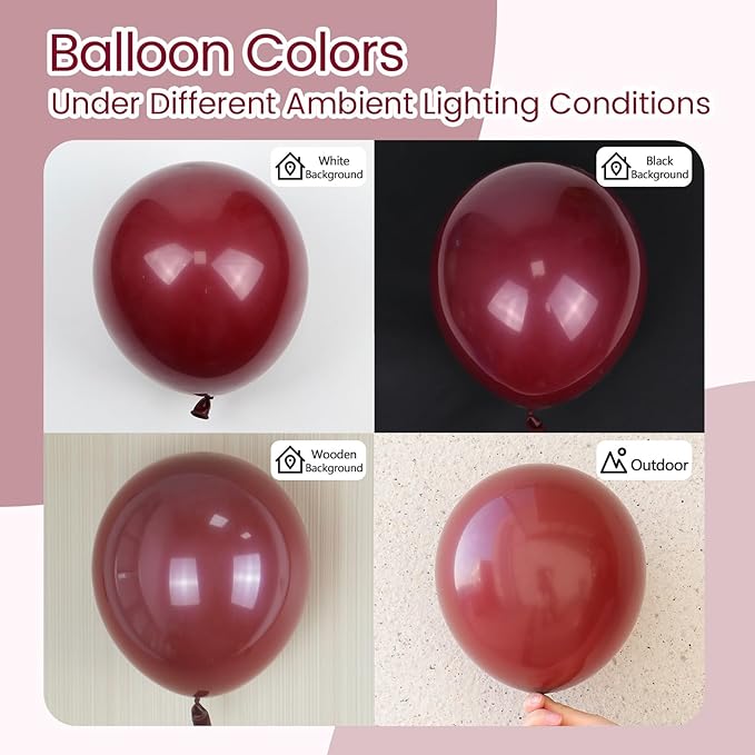 120pcs Burgundy Balloons, 18 12 10 5 inch Maroon Balloons Different Sizes Burgundy Balloon Arch Kit for Birthday Graduation Wedding Baby Shower Valentine's Day Party Decorations
