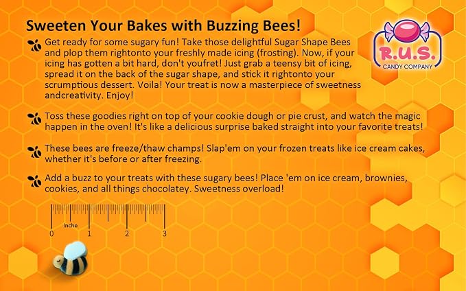 Bees Cakes Decorations- Bumble Bee Shaped Edible Hard Sugar Decorations, 48 pcs by R.U.S. Candy Company