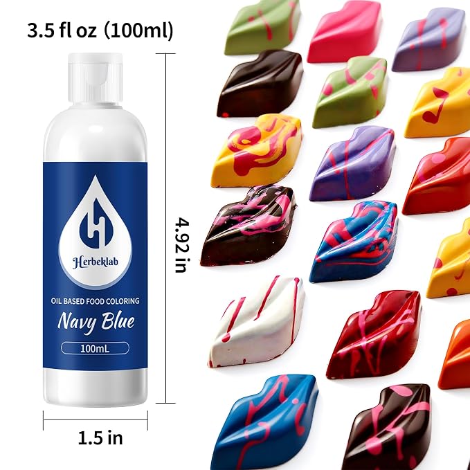 Navy Blue Oil Based Food Coloring for Chocolate – Herbeklab 100ml Professional Concentrated Oil Food Dye for Candy Melts, Chocolate, Cake Pops, Strawberries & Baking