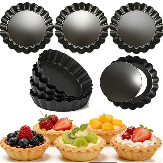 DATANYA 12Packs Mini Tart Pans 4 Inch Tart Pan Removable Bottom Round Nonstick Quiche Pan, Heavy Duty Fluted Side for Pies, Mousse Cakes, Dessert Baking