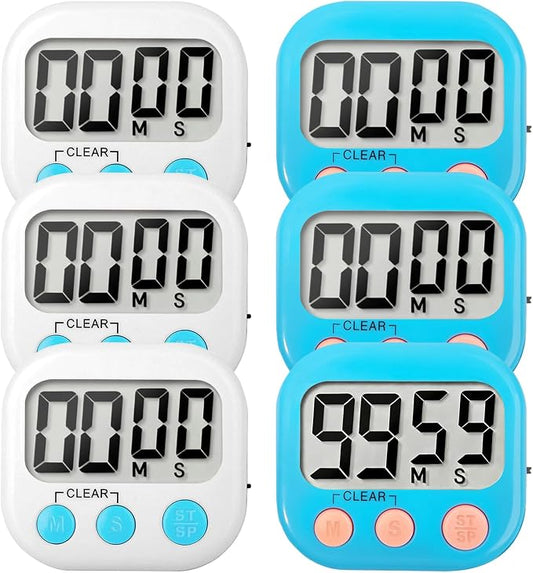 6 Pack Digital Kitchen Timer Small Classroom Timers for Kids Teachers (Blue&White)