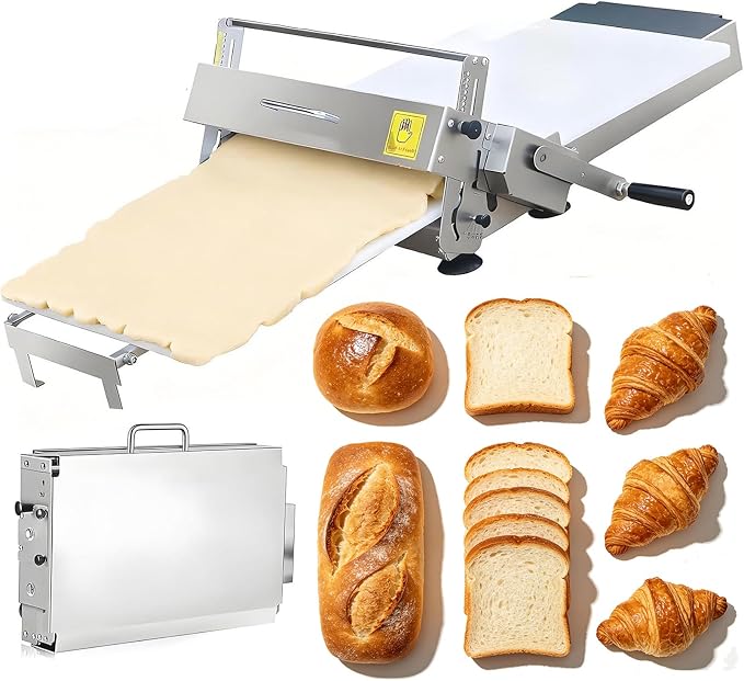 Folding Dough Sheeter, Manual Stainless Steel Dough Press Machine with Thickness 0-27mm, Includes Sheeter Board for Pizza Dough Roller, Croissant, Puff Pastry, Home & Commercial