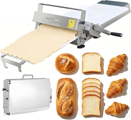 Folding Dough Sheeter, Manual Stainless Steel Dough Press Machine with Thickness 0-27mm, Includes Sheeter Board for Pizza Dough Roller, Croissant, Puff Pastry, Home & Commercial