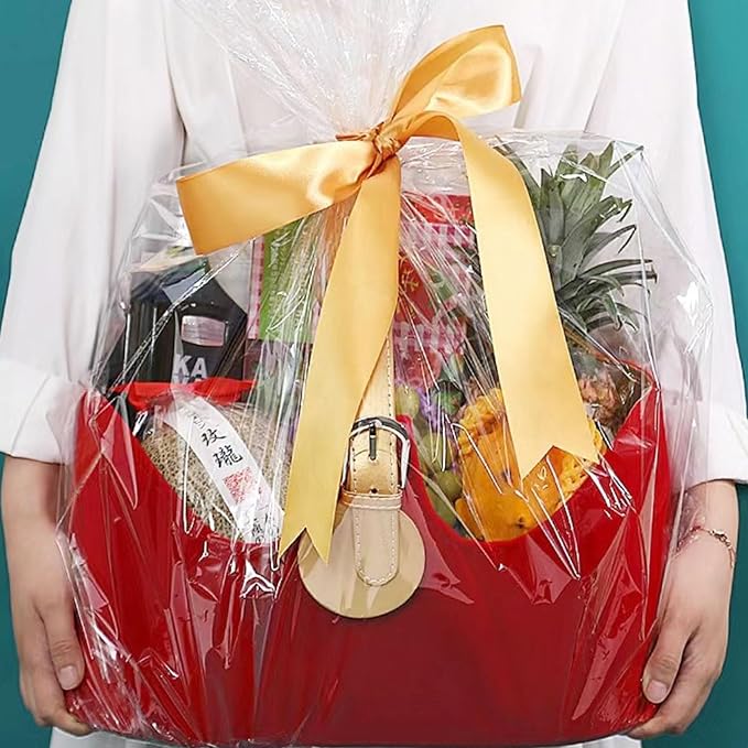 WIKDAY Clear Gift Bags 10 PCS 30x40 Inches Extra Large Cellophane Wrap for Gift Baskets Wrapping Plastic with Ties for Gift Giving, Packaging Products
