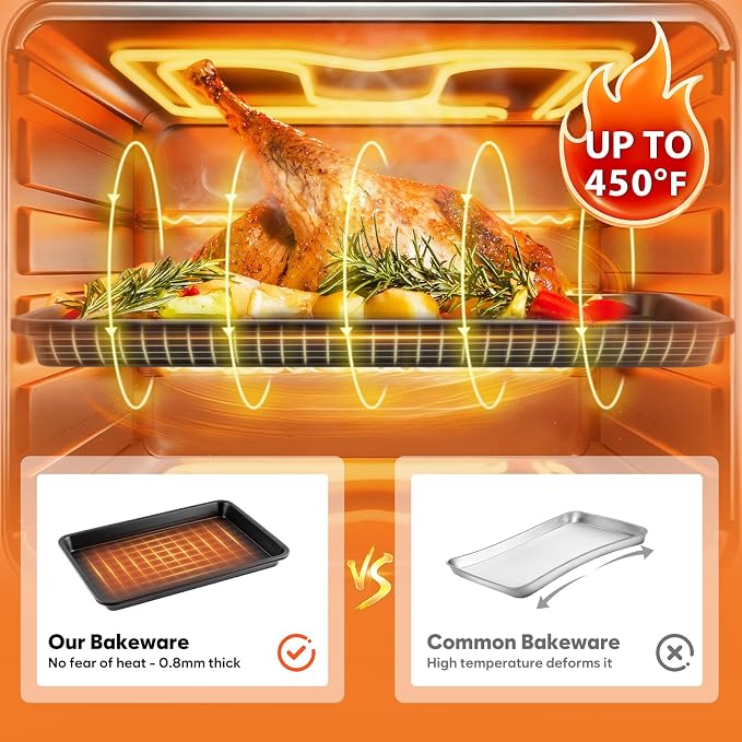 2 Pack Half Sheet Pan 17.3” x 13.1”, Cookie Sheets for Baking 0.8mm Thick Non Stick Baking Sheets for Oven Heavy Duty Baking Trays