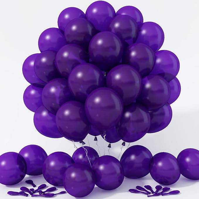 Jobkoo Purple Balloons 12 Inch, 100 Pack Dark Matte Royal Latex Balloons for Arch Deep Party Helium Decorations - Wednesday Birthday Halloween Graduation
