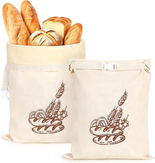 2pack Beeswax Bread Bag, Reusable Sourdough Bread Bags, Linen Bread Bags for Homemade Bread, Fresh Keeping French Bread Bag, Large Baking Bread Loaf Storage Bags 17 x 12 in