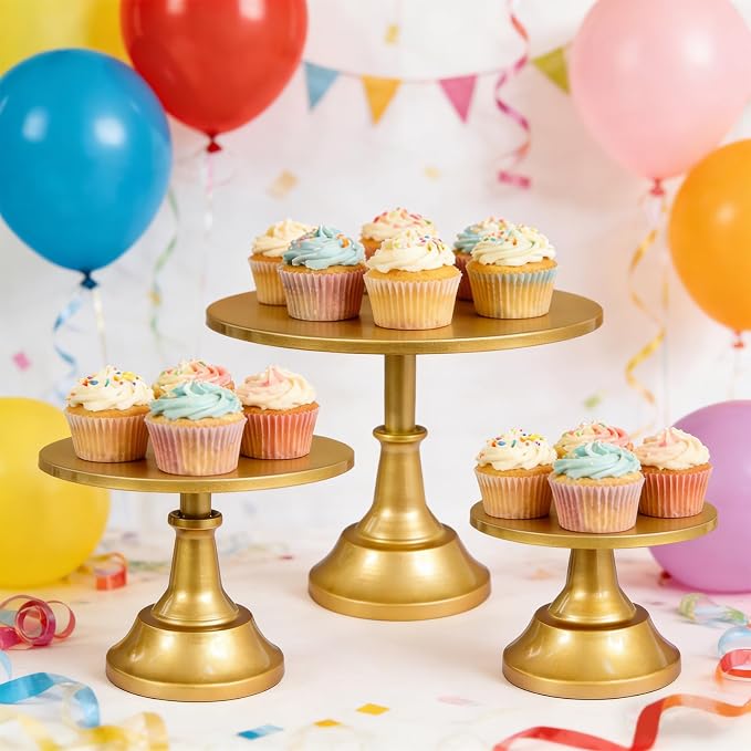 3 Piece Gold Cake Stand Set Metal Round Cake Holder 8/10/12 inch Dessert Table Display Cupcake Stands for Birthday, Baby Shower, Wedding, Banquets, Parties and Ceremonies