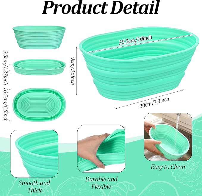 4 Pcs Silicone Bread Proofing Baskets, 10 Inch Oval Foldable Banneton Basket, Dough Proofing Bowls Containers Sourdough Baking Supplies with Non-Stick Surface