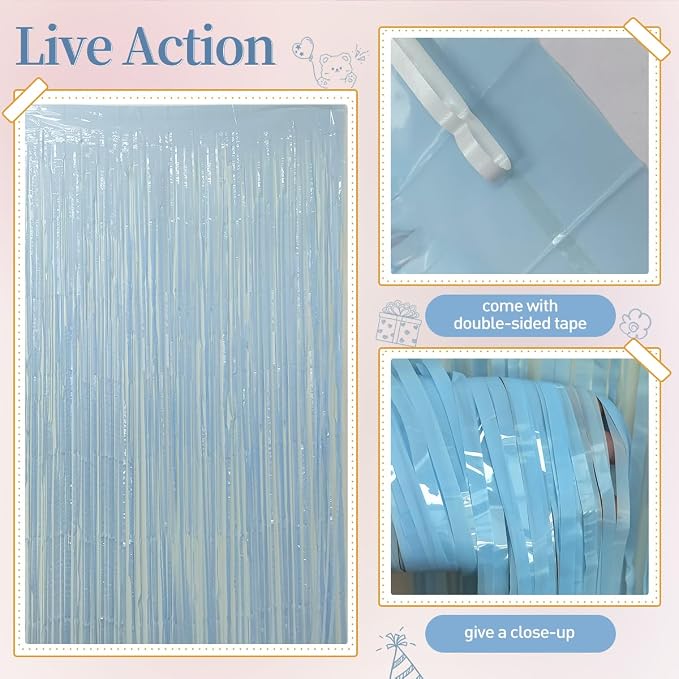 157PCS Pastel Blue and White Balloons Garland Arch Kit with Light Blue Fringe Curtain for Bridal Baby Shower Birthday Engagement Wedding Winter Wonderland Dance Party Decorations