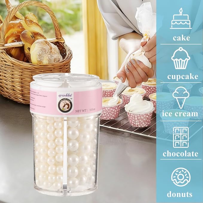 HeDeon&Rles Edible White Preals Sprinkles for Baking 4 Size（2mm 4mm 7mm 10mm）White Sprinkles for Cake Cupcake Pancake Ice Cream Decoration