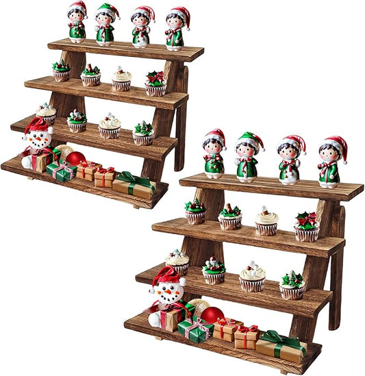 2Pcs Wooden Cupcake Stand - 4 Tier Cupcake Display Stand, Rustic Tiered Display Stand, Tool Free Installation Cupcake Stand for Birthday Party Decoration Supplies