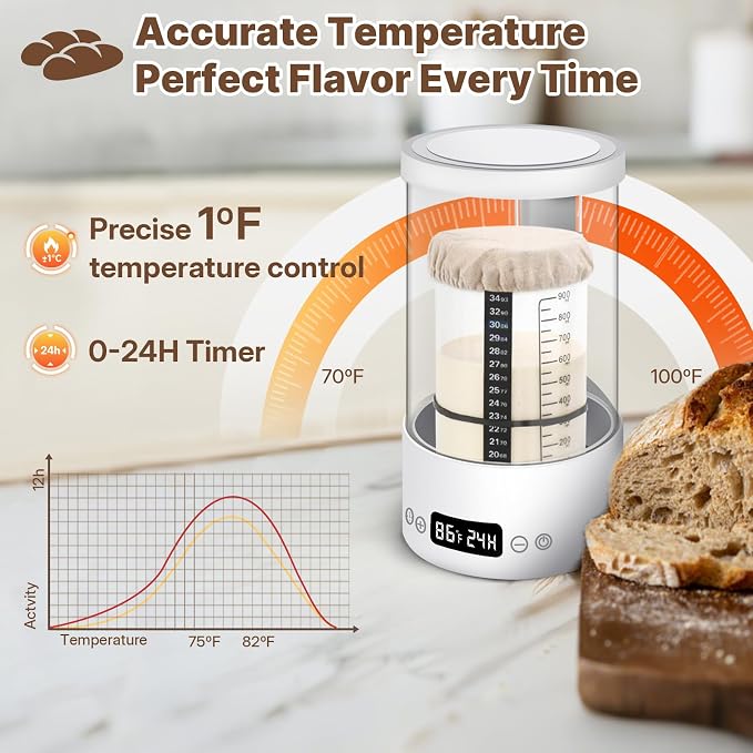 Sourdough Starter Warmer Home Incubator - Upgraded Sour Dough Warmer Box with Double Heating Plates and Warming Dome, 70-100°F Precise 1°F Thermostat, 24H Timer Fermentation Sourdough Heater Mat Tool