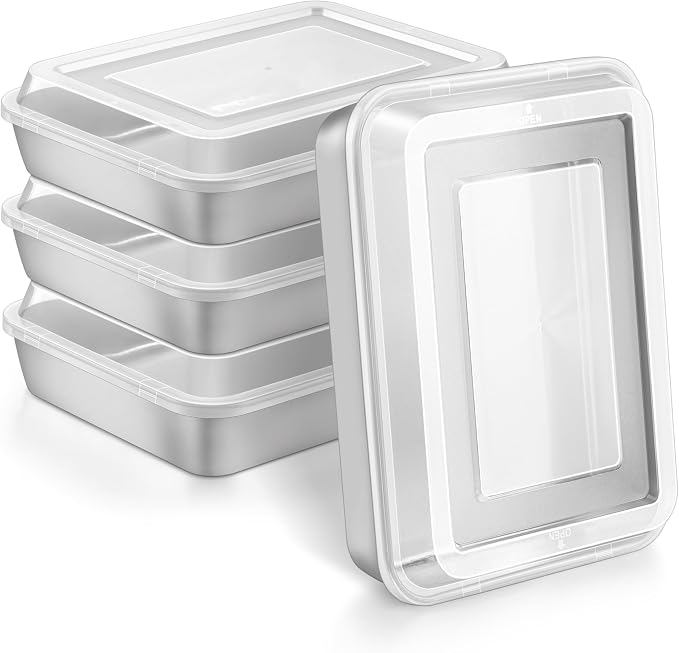 Herogo Baking Pan with Lid Set (4 Pans + 4 Lids), 9 x 12 Inch Stainless Steel Nonstick Deep Bakeware, for Cakes Brownies Casseroles, Non Toxic & Dishwasher Safe