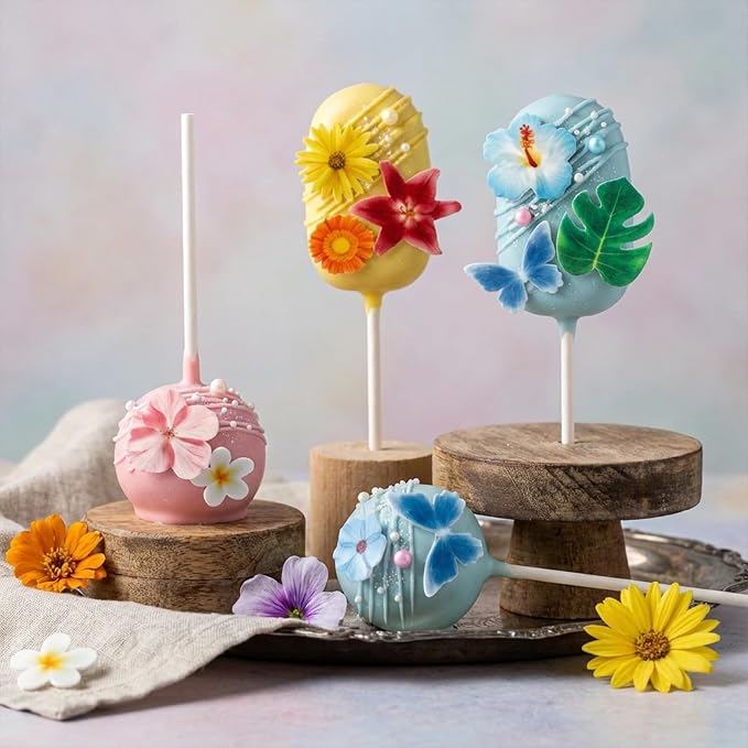 54 Pcs Edible Flowers Cupcake Cake Toppers Decorations Wafer Paper Green Leaf & Tropical Flower for for Hawaiian Birthday Tropical Luau Summer Party Wedding