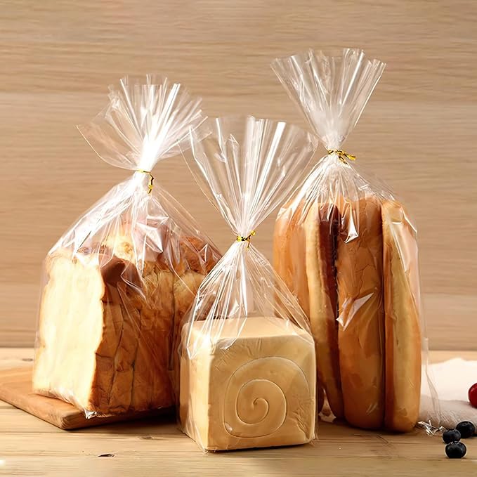 Plastic Bread Bag for Homemade Bread, 30pcs Large Bagel Bags with 50pcs Ties, Clear Bread Loaf Bags For Sandwich Bakery Treat Storage (18×8×4 in)