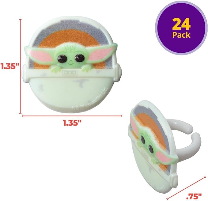 DECOPAC Star Wars The Mandalorian The Child Rings, Cupcake Decorations, Food Safe Cake Toppers – 24 Pack