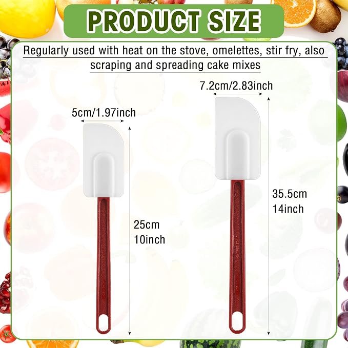 Lounsweer 2 Pcs Rubber Spatula Heat Resistant Silicone Spatula Scraper 10 Inch 14 Inch Commercial Baking Spatulas Set for Kitchen Use Cooking Silicone Cooking Utensils Sets