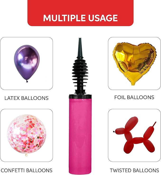 Balloon Pump, Inflator for Balloons, Toy Blower, Foil and Confetti Professional Pumper, Dual Action Hand Air Pump for Balloons.