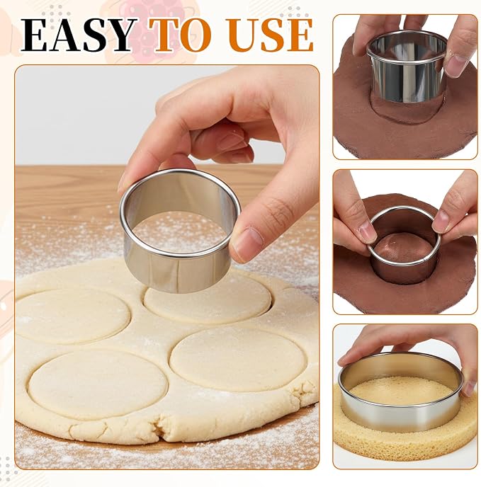 6 Inch Round Cookie Mold, Circle Cookie Cutter 8 Piece Round Cookie-Cutter & Scraper & Silicone Pastry Brush Set for Pastry,Donut,Fondant,Cake,Cookies, Diameter (2, 3, 3.7, 4.3, 5.3, 6 Inch)