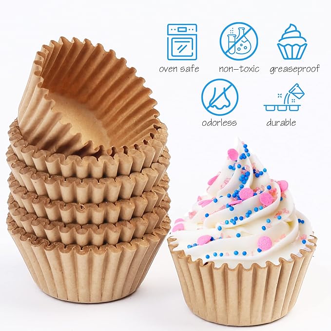 LotFancy 500Pcs Mini Cupcake Liners, Natural Muffin Liners Baking Cups, Greaseproof Paper Cupcake Wrappers, No Smell, Unbleached