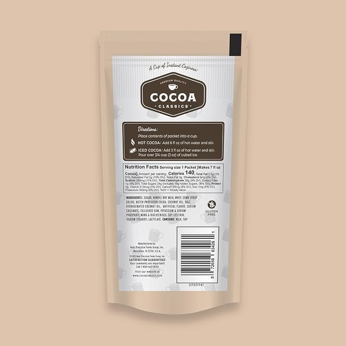 Cocoa Classics French Vanilla Cocoa Mix, Hot or Iced, 1.25oz, 36 Pack | French Vanilla cocoa mix with smooth, creamy vanilla flavor; just add water for rich hot or iced cocoa with smooth taste