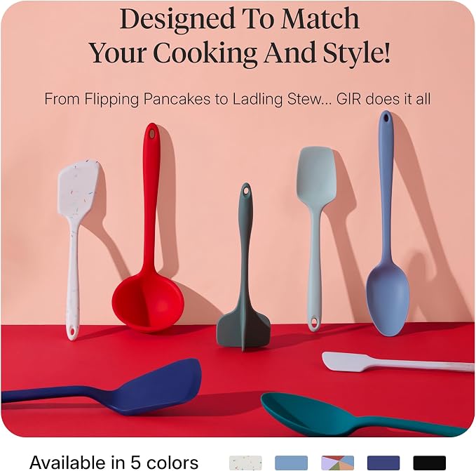 GIR: Get It Right 5 Piece Silicone Ultimate Kitchen Utensils Set - Ladle, Spatula, Flip, Spoon & Spoonula - Non-Toxic Cooking Utensils for Nonstick Cookware, Cooking and Baking - Mediterranean