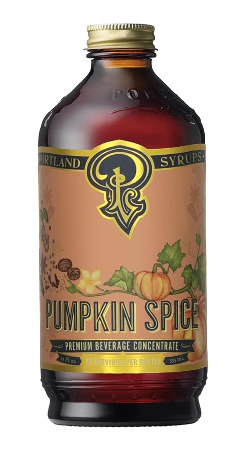 Portland Syrups Pumpkin Spice Syrup - Organic Pumpkin & Ginger Coffee Syrup for Lattes, Mocktails, & Baking - Rich Flavor, Organic Cane Sugar, Natural Ingredients,12 oz Bottle, 24 Servings (Pack of 1)