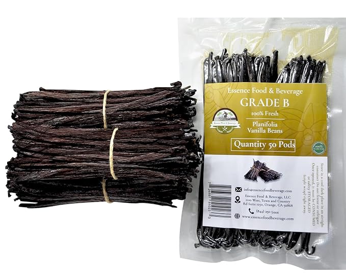 50 Vanilla Beans Grade B for Making Vanilla Extract, Vanilla Beans Bulk for Extract Grade 5 inches, Perfect for Homemade, baking and cooking. (50 Vanilla)