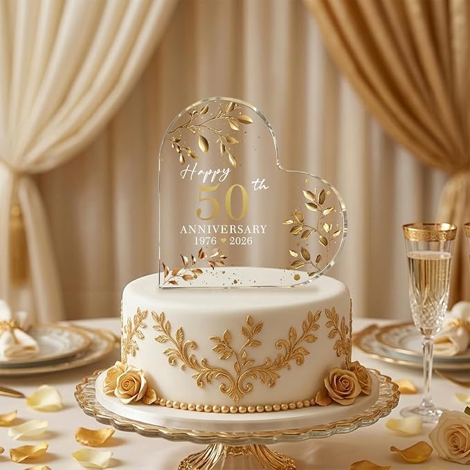 50th Wedding Anniversary Cake Topper Acrylic,50th Anniversary Decorations & Keepsake Gift for Couples (50th Anniversary-B)