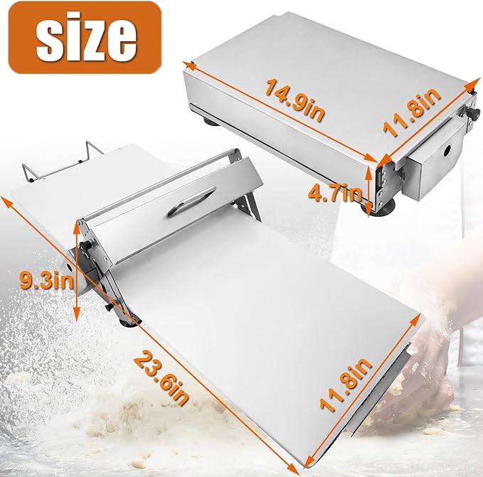 12" Folding Dough Sheeter with Sheeter Board, Stainless Steel Manual Dough Roller Machine, Compact Dough Sheeter, Adjustable Thickness Settings for Bread Marzipan and Puff Pastry (Type A300)