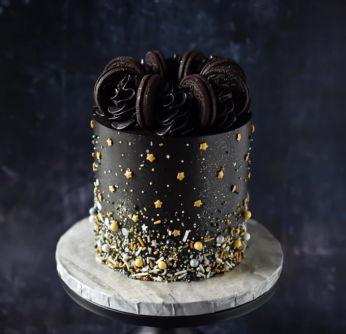 Sprinkle Pop Meet Me At Midnight Sprinkle Mix| White Silver Black Gold Sprinkles with Stars| New Years Graduation Wedding Sprinkles Made in USA for Decorating Cakes Cookies Cupcakes Ice Cream, 2oz