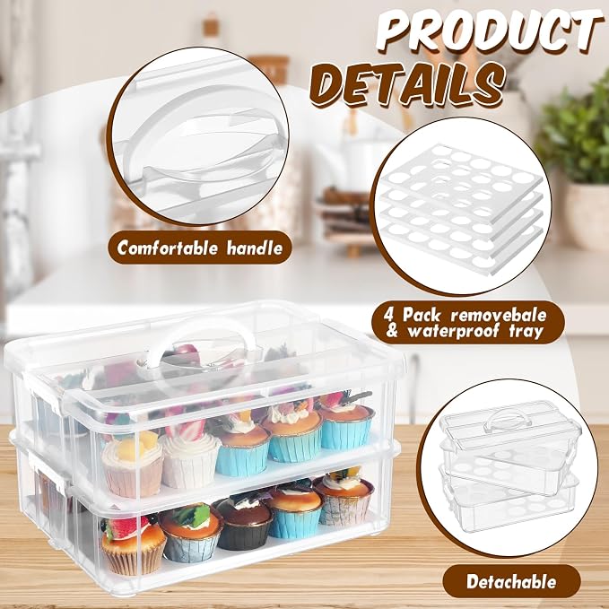 Teenyyou 36 Cupcakes Carrier 2-layer for Cake Container Cupcake Holder with Lid and Handle Detachable Dessert Dessert Small Snack for Party Storage Container