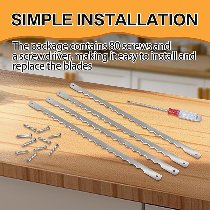 36 Pcs Bread Bow Knife Blades, 10.8" Serrated Stainless Steel blades with Screws, Screwdriver, and Safety Guard, Replacement for Wood Bread Cutter, Bow Bread Knife Replacement Blades