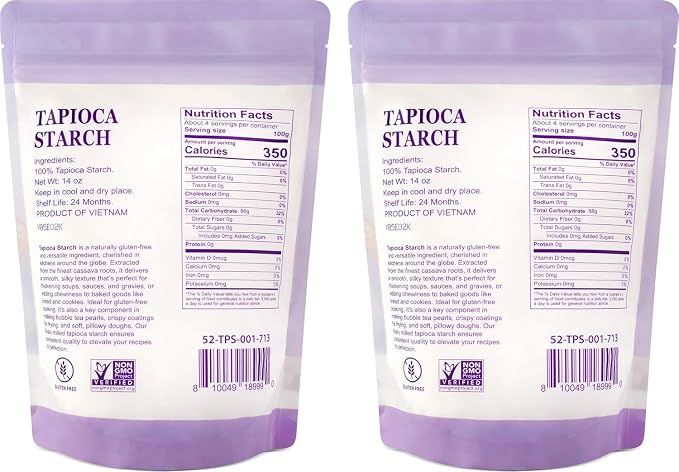 52USA Tapioca Starch, 2 Pack (28oz Total) | Tapioca Flour from Cassava Root | Gluten Free Flour Substitute | Vegan, Kosher, Non-GMO | Thickener for Baking, Cooking, Soups & Bubble Tea