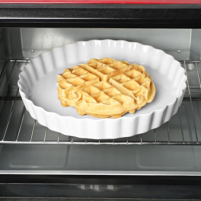 ONTUBE Ceramic Pie Pans 11 Inches, Quiche Pans (White, 11" x 1 Pieces)
