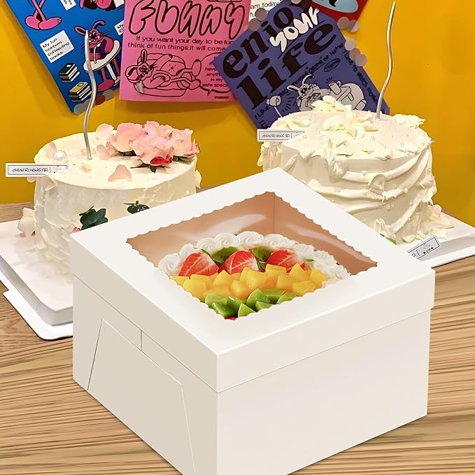 24Pcs Cake Boxes 10 Inch (24pcs boxes), 10X10X8 Inch Square White Bakery Boxes With Windown For Baking, Cajas Pasteles, Cookie, Pastries, Pie, Wedding, Birthday, Fathers day