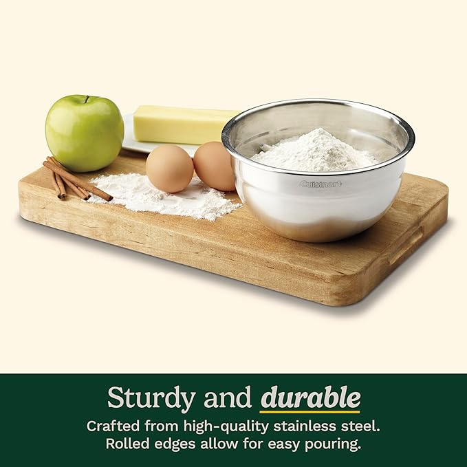 Cuisinart Mixing Bowl Set, Stainless Steel, 3‑Piece Nesting Bowls for Baking, Cooking & Food Prep, CTG-00-SMB