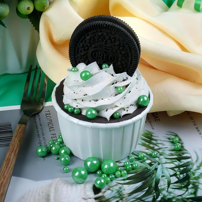 Green and Yellow Pearl Sprinkles for Cake Decorating Edible, ST Patrick Day Sprinkles with 4 Sizes Sugar 130g/4.6oz, for Cupcake, Ice Cream, Donuts, Macaron Toppings Supplies (2mm, 4mm, 7mm, 1cm)