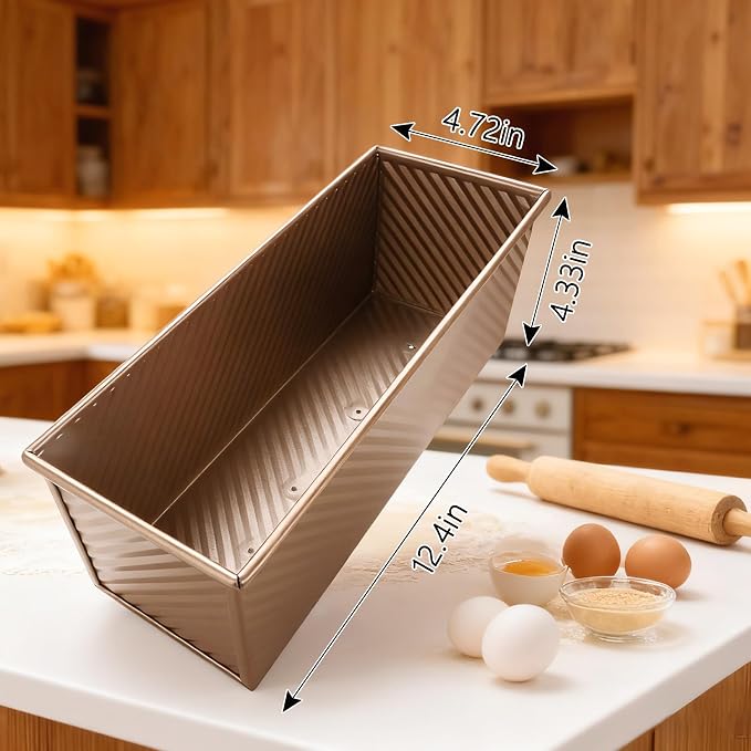 pullman loaf pan with lid - Rectangle bread pans for homemade bread - 2.2Lb Non-Stick loaf baking pans - Carbon Steel Toast Box with Oven Mitts