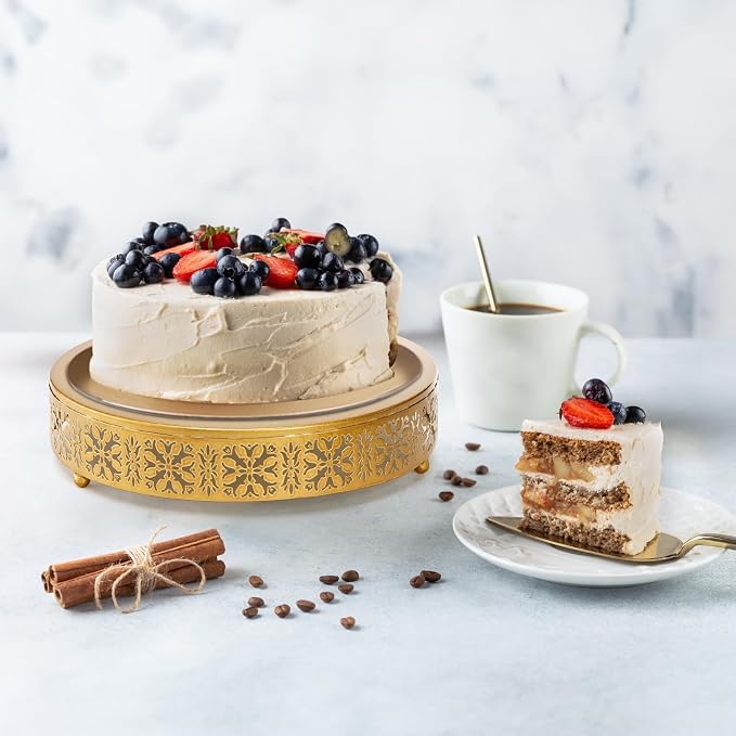 Coloch 3 Pieces Golden Cake Stand Set, 8/10/12 Inch Round Metal Dessert Display Stand Decorative Cake Holder Cupcake Pastry Candy Display Plate for Wedding, Party, Birthday, Event