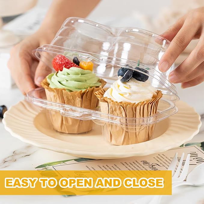 100PCS Cupcake Containers 2 Pack, Plastic Cupcake Holders 2 Clear Cupcakes Boxes 2 Count Cupcake Containers with Lids, Cupcake Carrier for Cake Store and Bakery