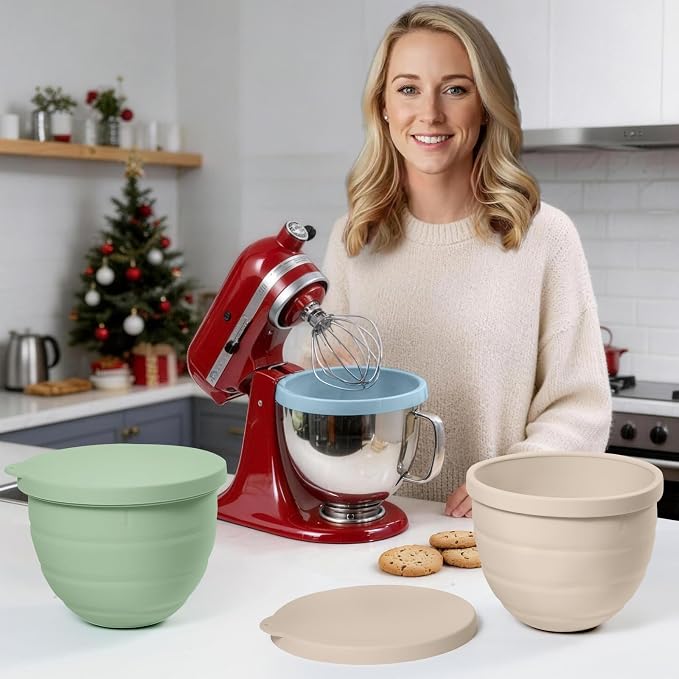 Forenee 5Qt Collapsible Silicone Liners for KitchenAid Tilt-Head Mixers | 3Pack Bowl Insert Aid Set with Lids, No More Mixer Bowls Needed for Easy Baking,Non-Stick Rubber Liner Bowls for KitchenAid