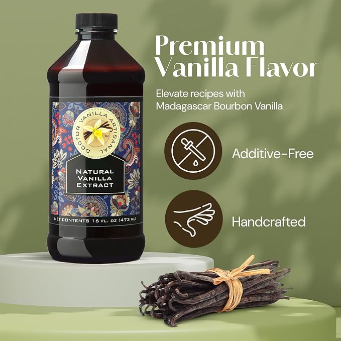 Natural Vanilla Extract, 16 fl oz - Madagascar Bourbon vanilla, kosher, sugar‑free, GMO‑free, gluten‑free, and additive‑free