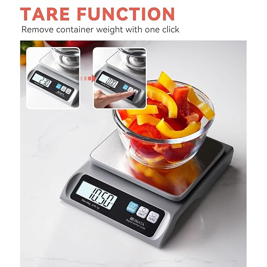 BOMATA 0.1g/ 13lb Food Scale, Digital Kitchen Scale with Removable Stainless Steel Pan, Backlit LCD Display, for Cooking, Baking B621 Grey