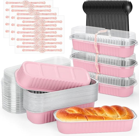 selizo 60 Pack 6.8oz Mini Loaf Baking Cake Pans with Lids, Rectangle Disposable Aluminum Foil Loaf Baking Pans, Small Baking Cake Tins Cup Cake Containers for Thanksgiving Christmas Individual Cakes