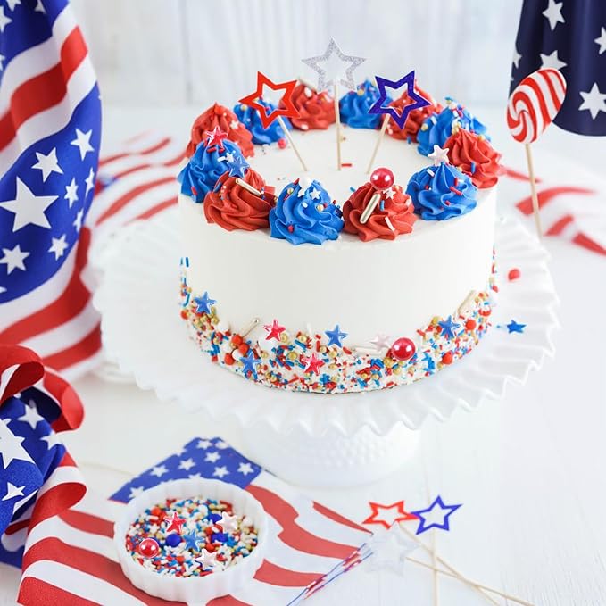 Patriotic Sprinkles Red White Blue Silver Sprinkle Rainbow Jimmies for Baking Cookie Star Sprinkle 4th of July Memorial Day Sprinkles Edible Colorful Sugar Pearl Candy Decorations 100g /3.5 Oz