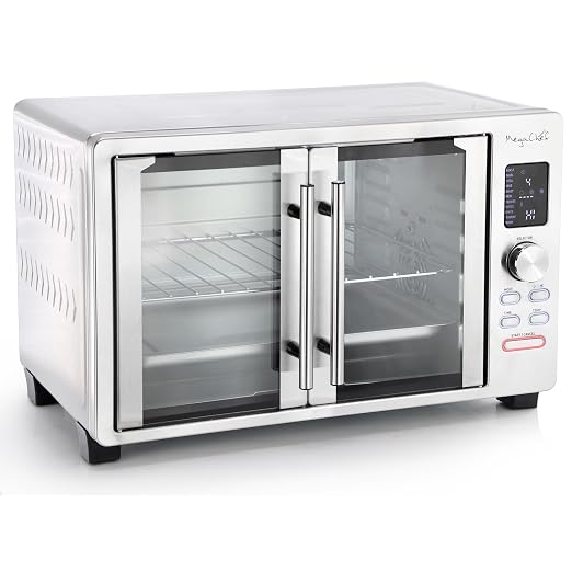 MegaChef 30 Quart Digital French Door Multi-Function Convection Toaster Oven with Rotisserie Set & Toast, Bagel, Pizza, Bake, Roast, Broil, Cookies, Dehydrate & More Presets